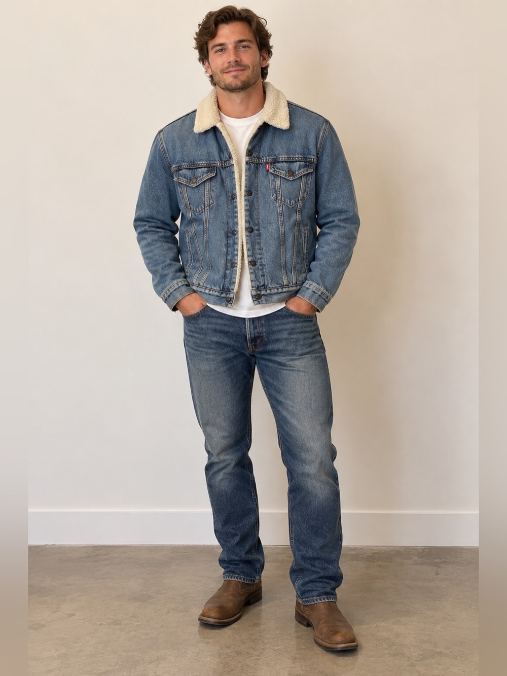 Levi's Light Blue Denim Jacket with Cream Sherpa Collar